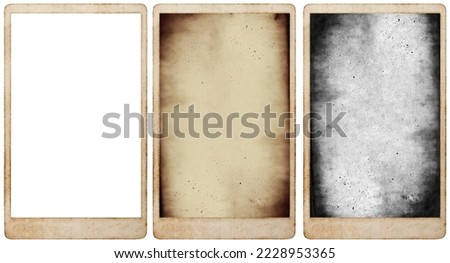 Old photo frame isolated. Retro sepia film texture with dust, particles, scratches