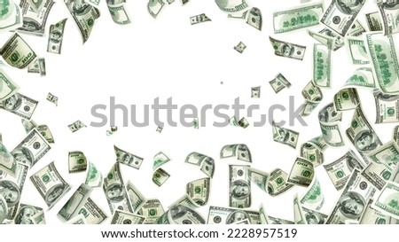 Dollar sign. American money. Cash white background, us bill. Money falling