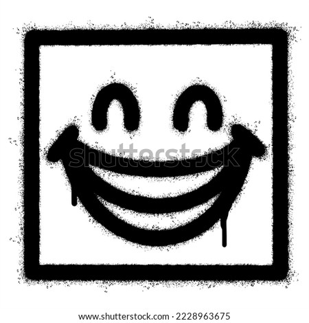 Spray Painted Graffiti smiling face emoticon isolated on white background. vector illustration.