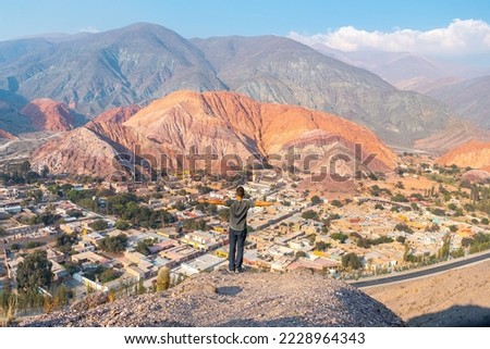 panoramic view of purmamarca native town in northern argentina Royalty-Free Stock Photo #2228964343