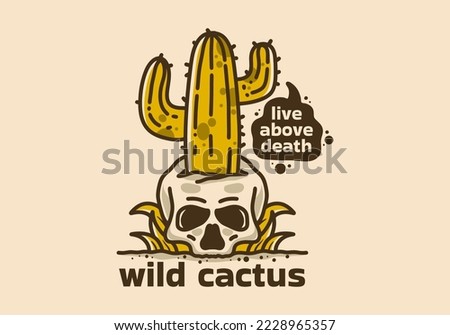 Vintage art illustration of cactus on skull
