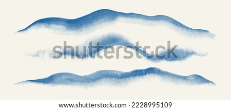 Set of watercolor forms, waves, strokes, abstract shapes. Blue watercolor textures.