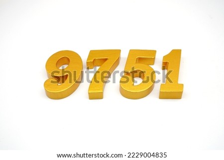  Number 9751 is made of gold-painted teak, 1 centimeter thick, placed on a white background to visualize it in 3D.                                 
