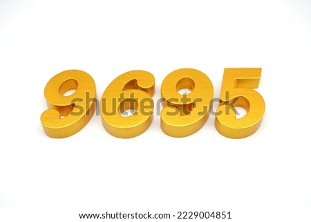  Number 9695 is made of gold-painted teak, 1 centimeter thick, placed on a white background to visualize it in 3D.                                
