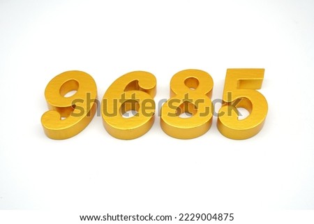 Number 9685 is made of gold-painted teak, 1 centimeter thick, placed on a white background to visualize it in 3D.                                   