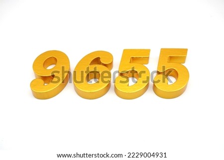   Number 9655 is made of gold-painted teak, 1 centimeter thick, placed on a white background to visualize it in 3D.                               