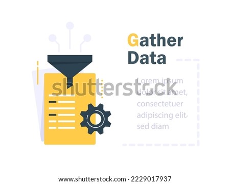Data gathering and processing concept,funnel and document,collect and filter information Royalty-Free Stock Photo #2229017937