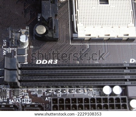 Close-up top view of motherboard, computer motherboard