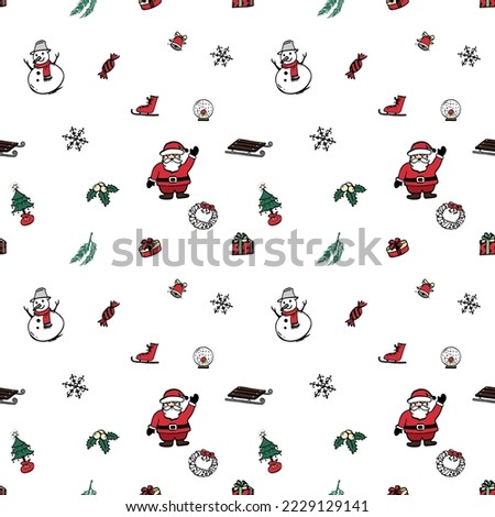 Hand drawn christmas object repeat pattern for wrapping paper, wallpaper, textile, packaging and other seamless printing work. 