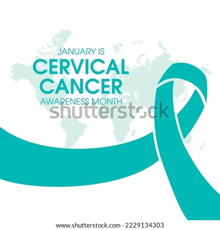 January is Cervical Cancer Awareness Month vector. Cervical cancer teal awareness ribbon icon vector isolated on a white background. Important day