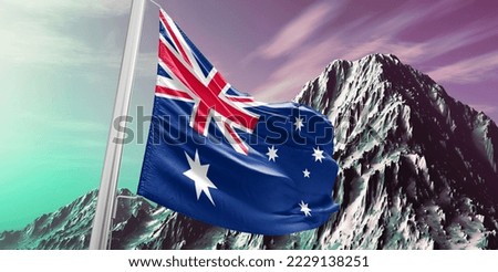 Australia national flag cloth fabric waving on beautiful Background.