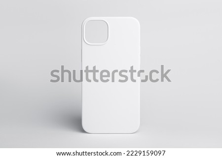 high quality iPhone 14 plus white phone case mock up isolated on gray background, 3d object mockup for print and design Royalty-Free Stock Photo #2229159097
