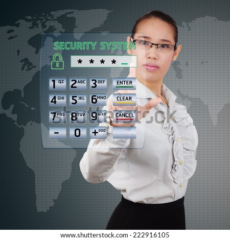 Business woman showing security system.