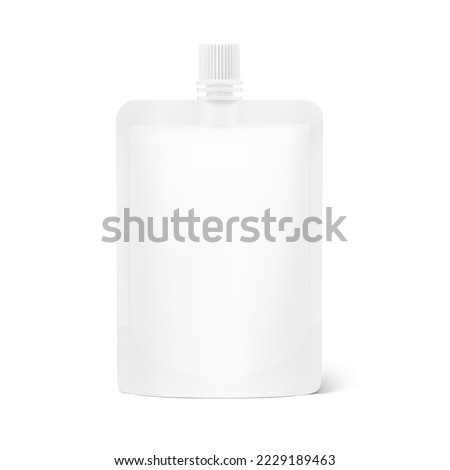 Pouch up bag mockup with spout. Vector illustration isolated on white background. Front view. Can be use for template your design, presentation, promo, ad. EPS10.	 Royalty-Free Stock Photo #2229189463