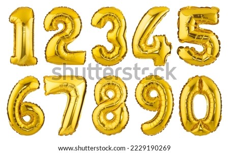 design element. golden balloons numbers 0-9 Isolated on white background. Royalty-Free Stock Photo #2229190269