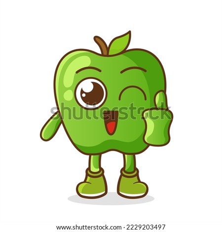 green apple cartoon mascot with thumbs up. fresh fruit vector illustration. isolated on a white background