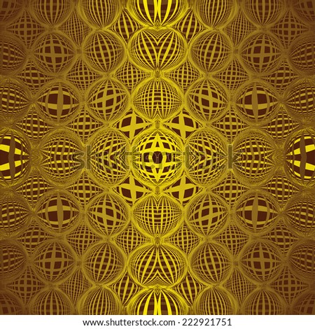 Seamless pattern with row of grunge striped golden circles on brown background