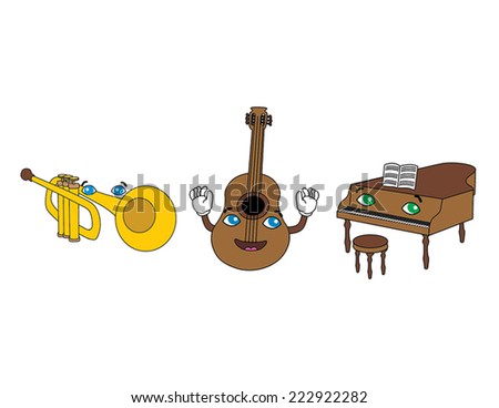 instruments guitar, piano, trumpet set  isolated vector illustration