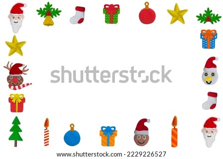 colorful christmas object  made from plasticie border frame background