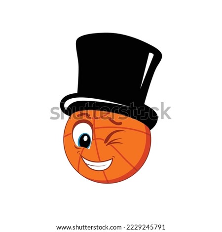 Basketball character cartoon with hat and winking. Vector illustration.