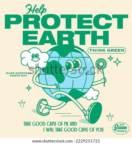 retro save earth awareness poster design template vector, illustration Royalty-Free Stock Photo #2229251721
