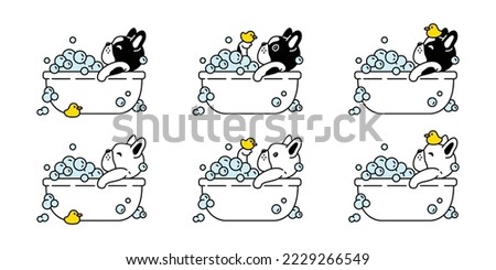 dog vector french bulldog icon shower bath rubber duck soap shampoo pet puppy cartoon character symbol illustration animal doodle  clip art design