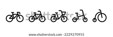 Bicycle silhouette icon set. Sports bicycle, folding bike, retro bike, etc.
