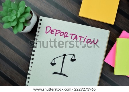 Concept of Deportation write on a book isolated on Wooden Table.