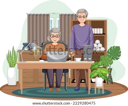 Senior couple using laptop illustration