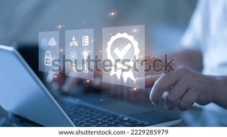 Concept of iso, guarantee, quality, control, standard, certification, The company's product quality certificate is in accordance with the requirements, the mark symbol represents the ISO certification Royalty-Free Stock Photo #2229285979