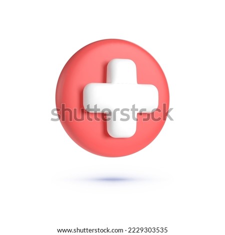 Red medical 3d in modern style on white background. Health insurance icon concept. Pharmacy concept. Isolated vector illustration
