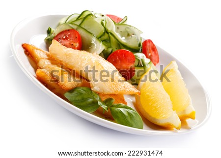 Fish dish - fried halibut and vegetables