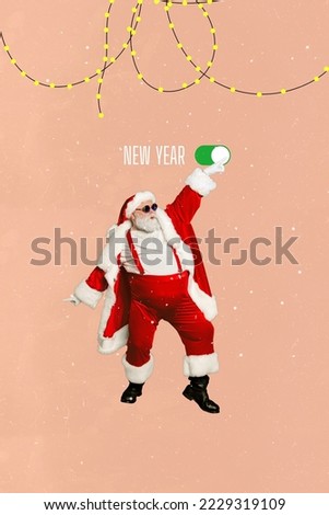 Photo sketch graphics artwork picture of funny funky grandfather turning on x-mas mood isolated drawing background