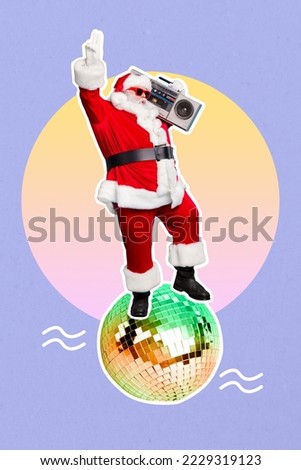 Creative photo 3d collage artwork poster postcard invitation card of santa claus enjoy 80s 90s event isolated on painting background