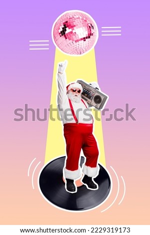 Creative photo 3d collage artwork poster postcard of old man grandfather enjoy party atmosphere isolated on painting background