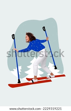 Photo artwork minimal picture of funny funky lady enjoying x-mas winter entertainment isolated drawing background
