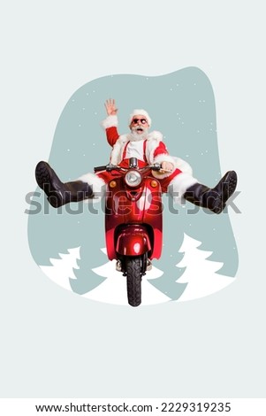 Creative abstract template graphics image of smiling funny funky grandfather hurrying deliver x-mas gifts delivery isolated drawing background