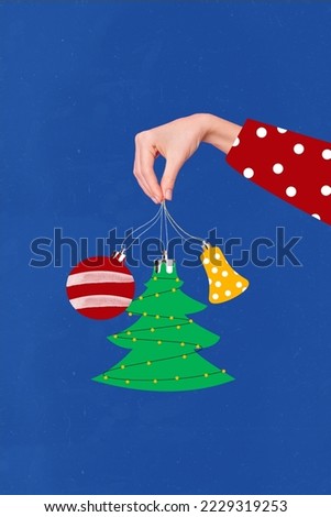 Creative 3d photo artwork graphics painting of arms holding various x-mas decor balls isolated drawing background