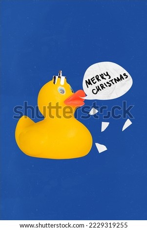 Photo cartoon comics sketch picture of plastic shower duck hanging xmas toy isolated drawing background