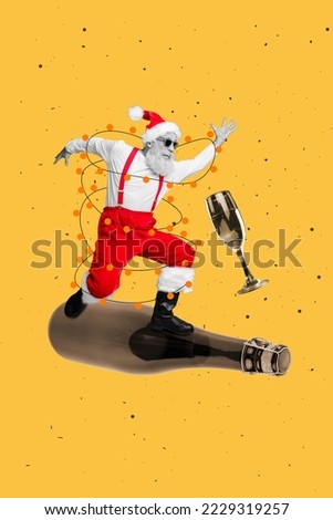 Exclusive magazine picture sketch image of funky funny grandfather tangled xmas lights enjoying champagne isolated painting background