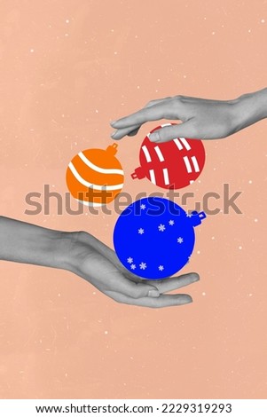 Exclusive magazine picture sketch image of arms holding colorful xmas baubles isolated painting background