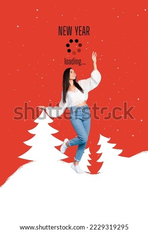 Photo cartoon comics sketch picture of dreamy smiling lady waiting xmas loading isolated drawing background