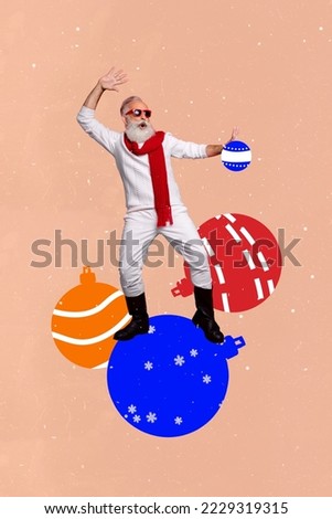 Creative 3d photo artwork graphics painting of smiling funky old guy having fun x-mas discotheque isolated drawing background