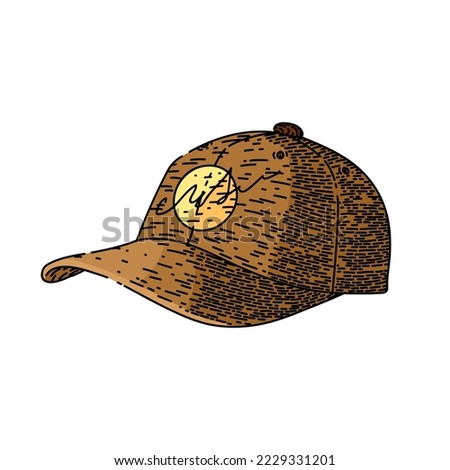cap baseball hand drawn vector. hat blank, template view, front uniform, sport side, head visor, design color, cotton cap baseball sketch. isolated color illustration