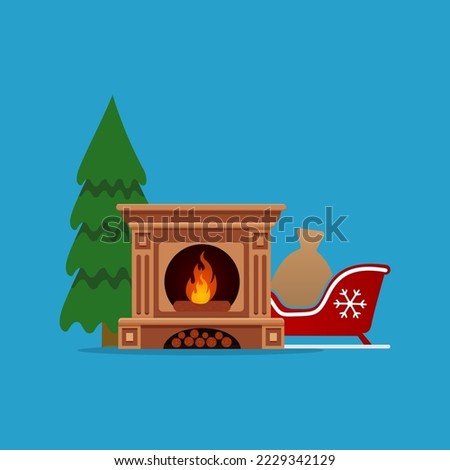 fireplace icon, concept of Christmas, gift, vector illustration