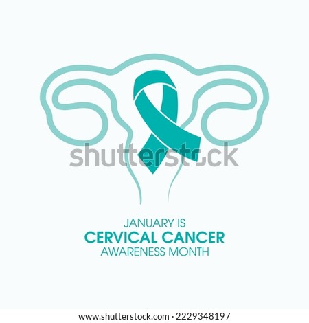 January is Cervical Cancer Awareness Month vector. Cervical cancer teal awareness ribbon and human uterus vector. Female reproductive health icon. Important day