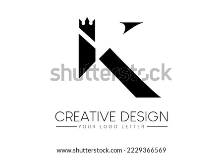 K Letter Logo Concept with Crown. K letter Icon Vector with Creative Shape and Minimalist Design in Black and White Vector.