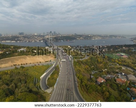 Eurasia Marathon in the 15 July Bridge Drone Photo, Altunizade Uskudar, Istanbul Turkey