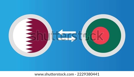 round icons with Qatar and Bangladesh flag exchange rate concept graphic element Illustration template design
