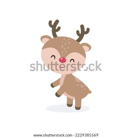 cute cartoon reindeer flat style, Merry Christmas and Happy new year isolated on white background vector illustration